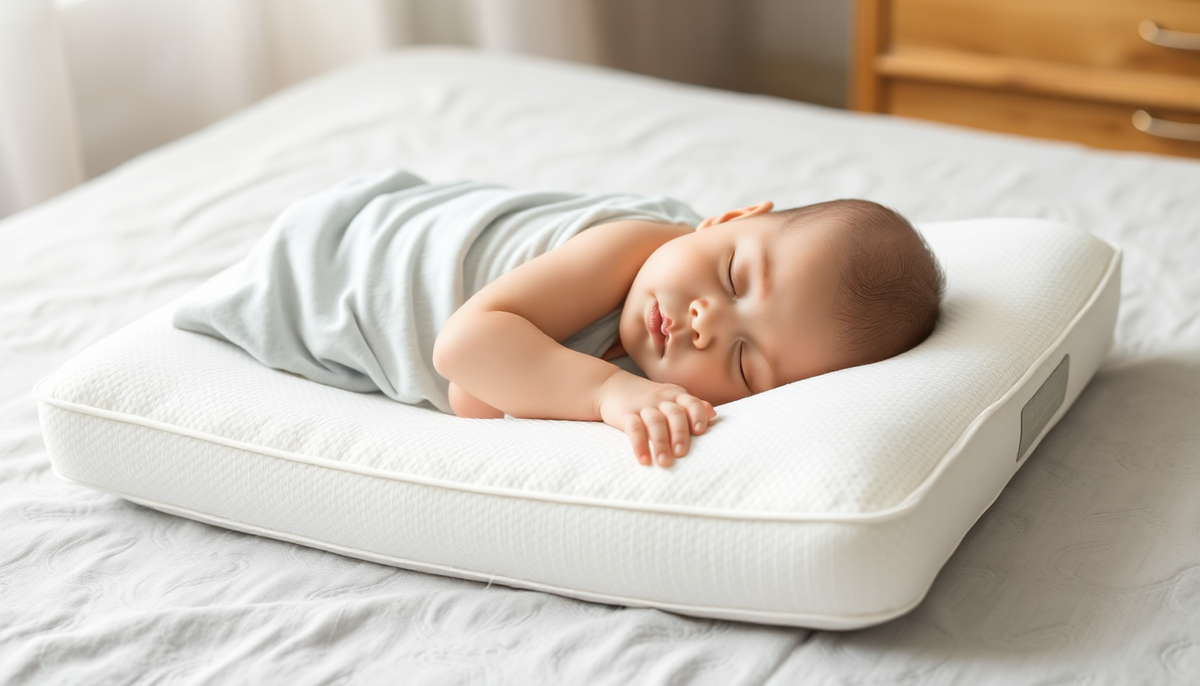 A peaceful baby sleeping on a memory foam pillow
