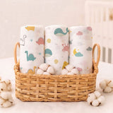 Admirae 100% Cotton Muslin Baby Swaddle Set, Baby and New Born,105x100cm, 0-18 Months, Printed Cotton Mulmal Muslin Swaddle Wrap, Pack of 3, Dreamland Trio (Sea Animals, Dinosaur, Moon and clouds)