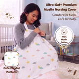 100% Cotton Muslin Nursing Cover for Breastfeeding - Breathable Baby Feeding Apron & Privacy Wrap with Adjustable Neck Strap for Moms (Moon and Cloud)
