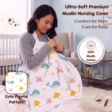 100% Cotton Muslin Nursing Cover for Breastfeeding - Breathable Baby Feeding Apron & Privacy Wrap with Adjustable Neck Strap for Moms (Sea Animals)