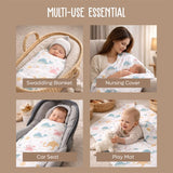 Admirae 100% Cotton Muslin Baby Swaddle Set, Baby and New Born,105x100cm, 0-18 Months, Printed Cotton Mulmal Muslin Swaddle Wrap, Pack of 3, Dreamland Trio (Sea Animals, Dinosaur, Moon and clouds)