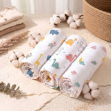 Admirae 100% Cotton Muslin Baby Swaddle Set, Pack of 3, Jurassic Trio (Wild Animals, Dinosaur, Moon and Clouds)