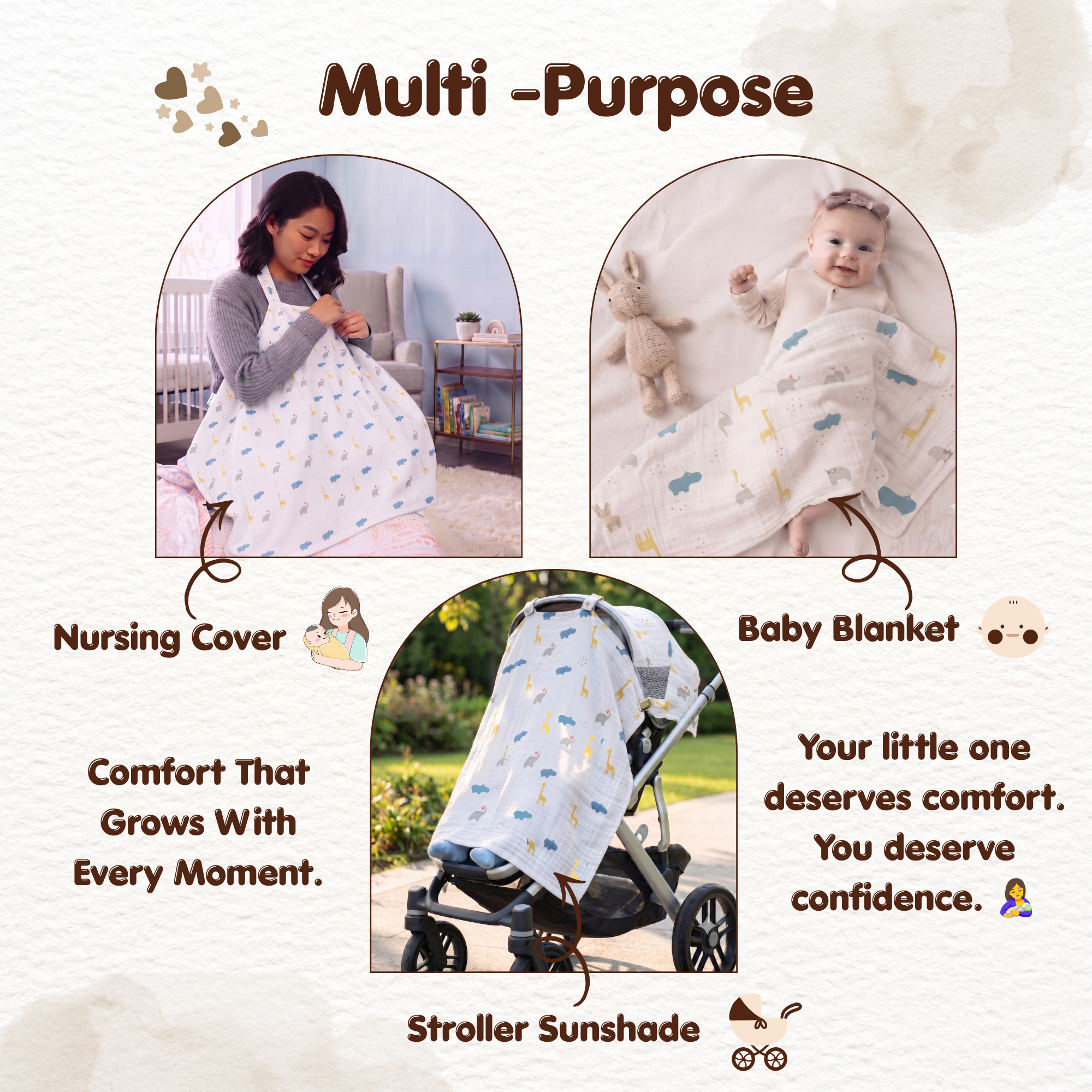 100% Cotton Muslin Nursing Cover for Breastfeeding - Breathable Baby Feeding Apron & Privacy Wrap with Adjustable Neck Strap for Moms (Wild Animals)