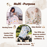 100% Cotton Muslin Nursing Cover for Breastfeeding - Breathable Baby Feeding Apron & Privacy Wrap with Adjustable Neck Strap for Moms (Sea Animals)