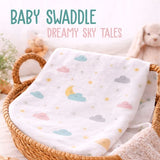 Admirae 100% Cotton Muslin Baby Swaddle Set, Baby and New Born,105x100cm, 0-18 Months, Printed Cotton Mulmal Muslin Swaddle Wrap, Pack of 3, Dreamland Trio (Sea Animals, Dinosaur, Moon and clouds)