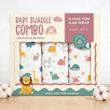Admirae 100% Cotton Muslin Baby Swaddle Set, Pack of 3, Animal Adventure (Wild Animals, Dinosaurs, Sea Animals)