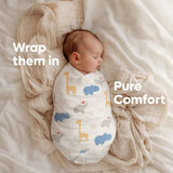 Admirae 100% Cotton Muslin Baby Swaddle Set, Pack of 3, Jurassic Trio (Wild Animals, Dinosaur, Moon and Clouds)