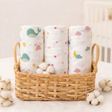 Admirae 100% Cotton Muslin Baby Swaddle Set, Pack of 3, Ocean Dreams and Hearts (Sea Animals, Hearts, Moon and Clouds)