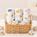 Admirae 100% Cotton Muslin Baby Swaddle Set, Pack of 3, Jurassic Trio (Wild Animals, Dinosaur, Moon and Clouds)
