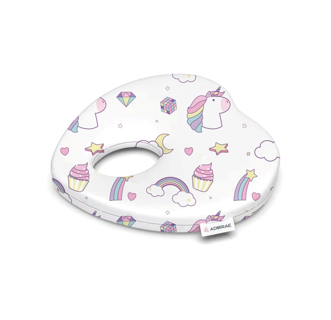 ADMIRAE Baby Pillow Heart Shape Pillow with unicorn and rainbow print for infant comfort