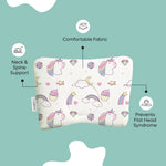 ADMIRAE Head Shaping Baby Pillow with unicorn print providing neck and spine support and comfortable fabric