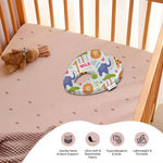 ADMIRAE Head shaping heart Baby Pillow with colorful animal print on pink crib mattress for gentle head and neck support