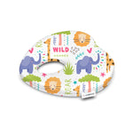 ADMIRAE Head shaping heart Baby Pillow with colorful safari animal print including elephants, lions, and giraffes