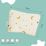 Memory Foam Head Shaping Baby Pillow with crescent moon and star pattern measuring 33 by 23 cm