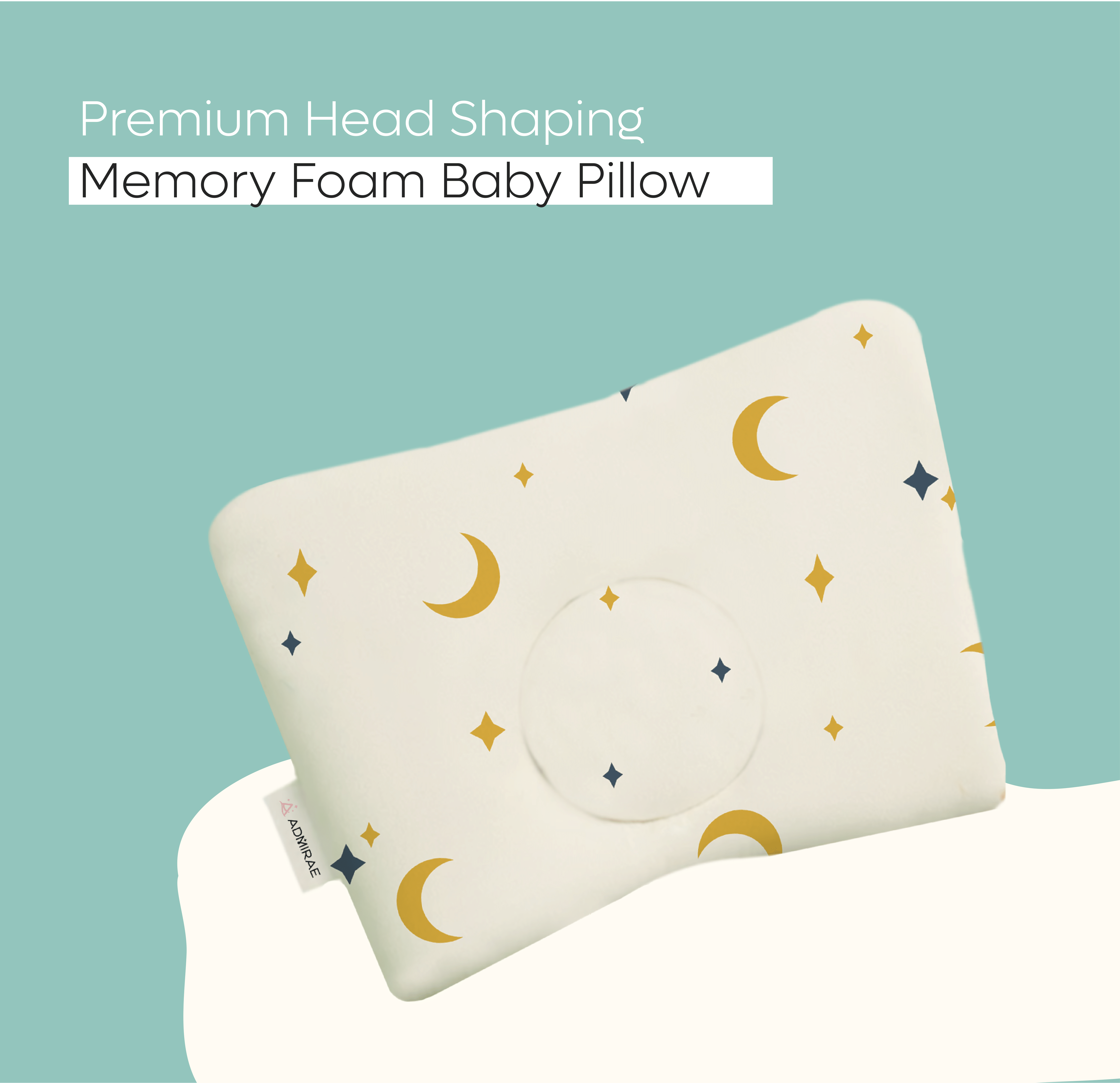 Memory Foam Head Shaping Baby Pillow with moon and star pattern for premium head shaping