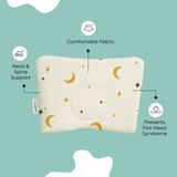 Memory Foam Head Shaping Baby Pillow with moon and star design provides neck support and prevents flat head syndrome