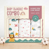 Admirae 100% Cotton Muslin Baby Swaddle Set, Pack of 3, Ocean Dreams and Hearts (Sea Animals, Hearts, Moon and Clouds)
