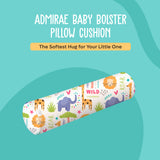 ADMIRAE baby bolster pillow with colorful animal prints for soft cuddles and comfort