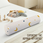 ADMIRAE Baby Bolster Pillow with moon and star pattern on a white bed for infant comfort