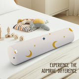 ADMIRAE Baby Bolster Pillow with moon and star pattern on a white bed for infant comfort