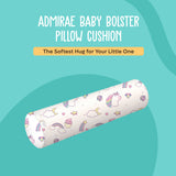 ADMIRAE baby bolster pillow with cute unicorn and rainbow print on white fabric