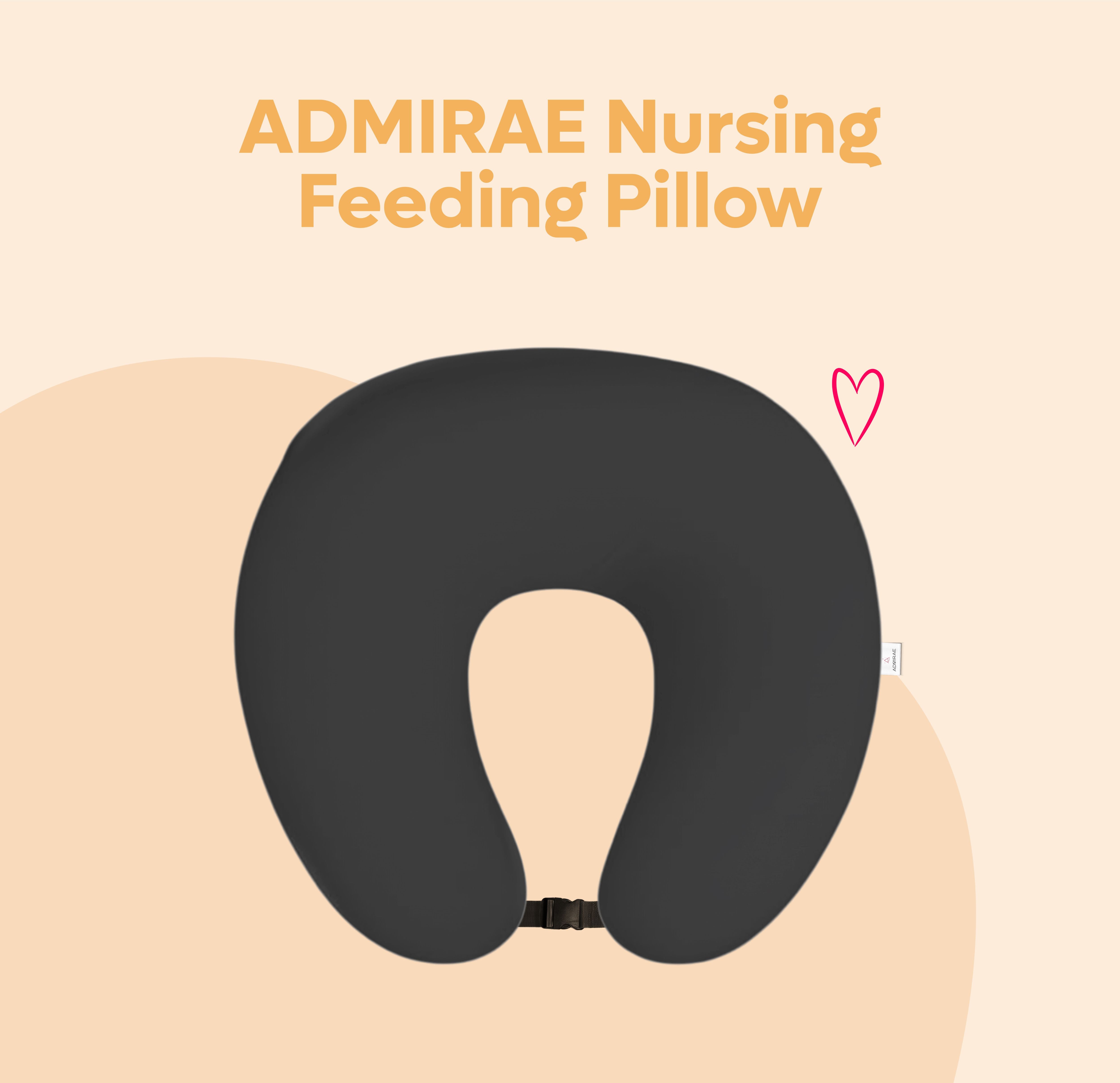 ADMIRAE black Baby Feeding Pillow with ergonomic U-shape and adjustable strap