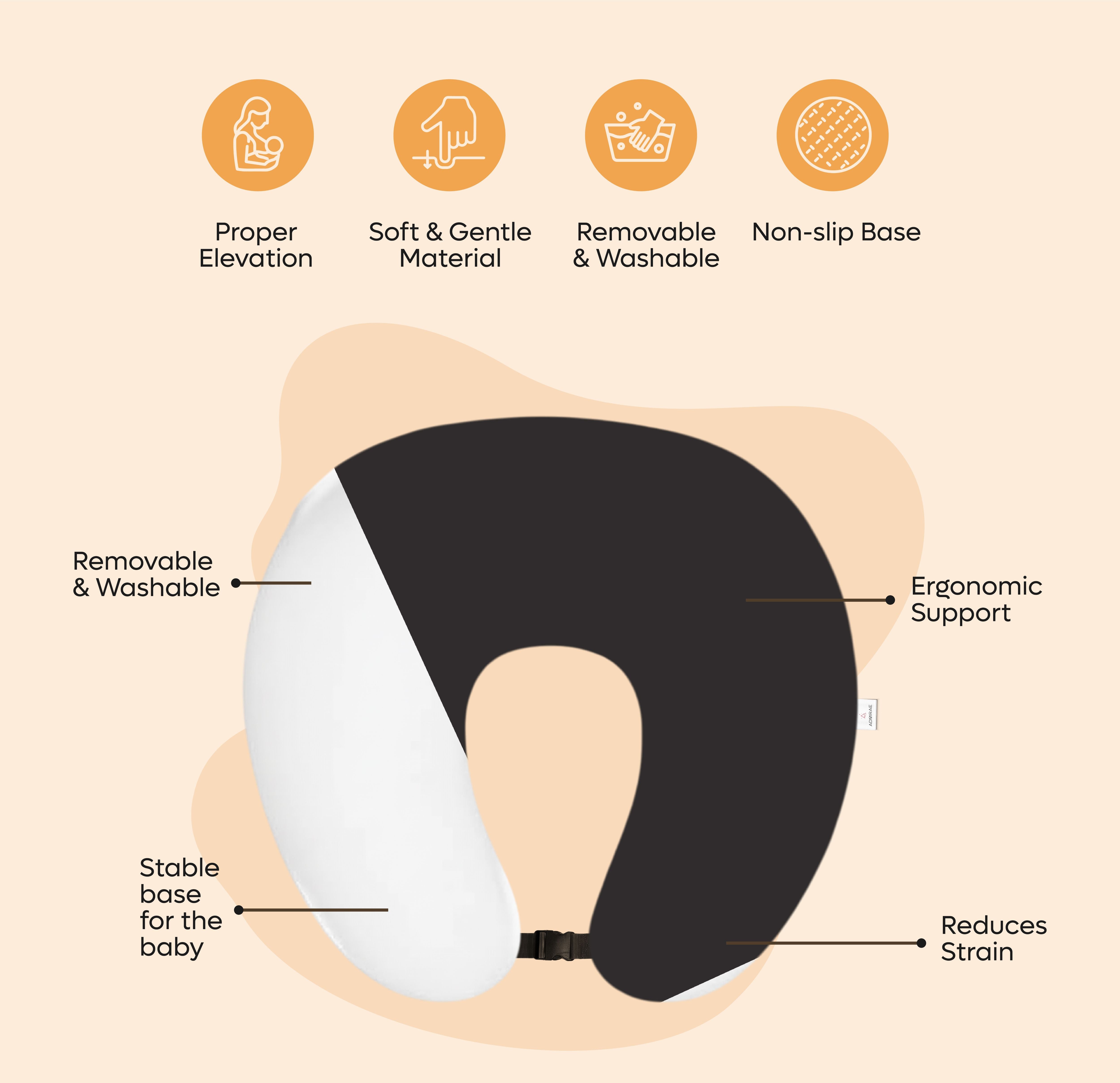 ADMIRAE baby feeding pillow with ergonomic support removable washable cover and non-slip base