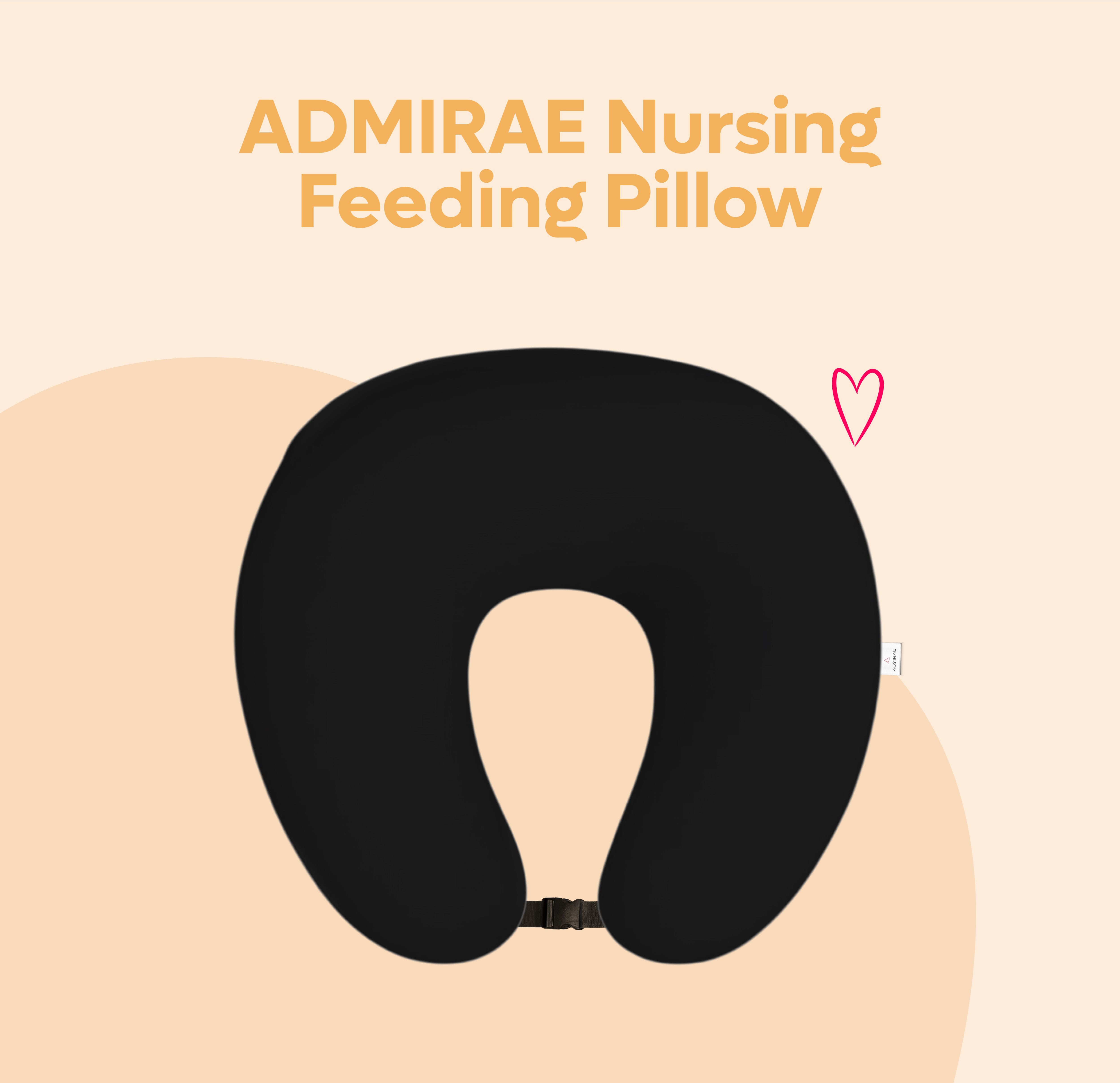 ADMIRAE black baby feeding pillow with ergonomic U-shape design for comfortable nursing