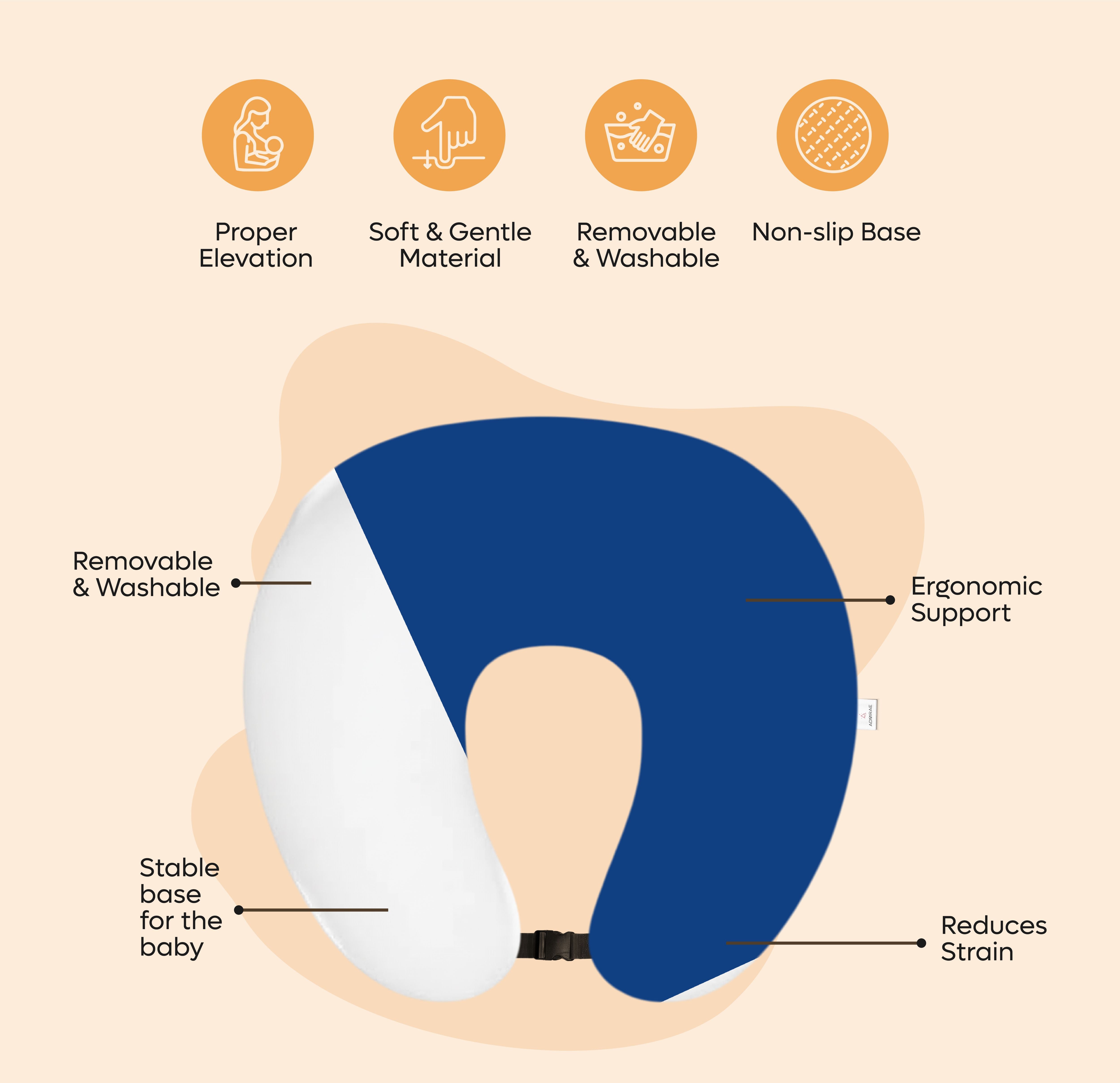 ADMIRAE Baby Feeding Pillow with ergonomic support soft material removable washable cover and non-slip base