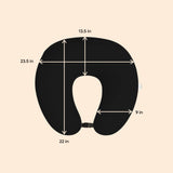 ADMIRAE black baby feeding pillow with dimensions labeled for comfortable nursing support