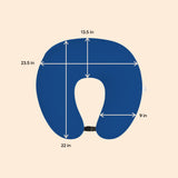 ADMIRAE blue baby feeding pillow with detailed size measurements for comfortable support