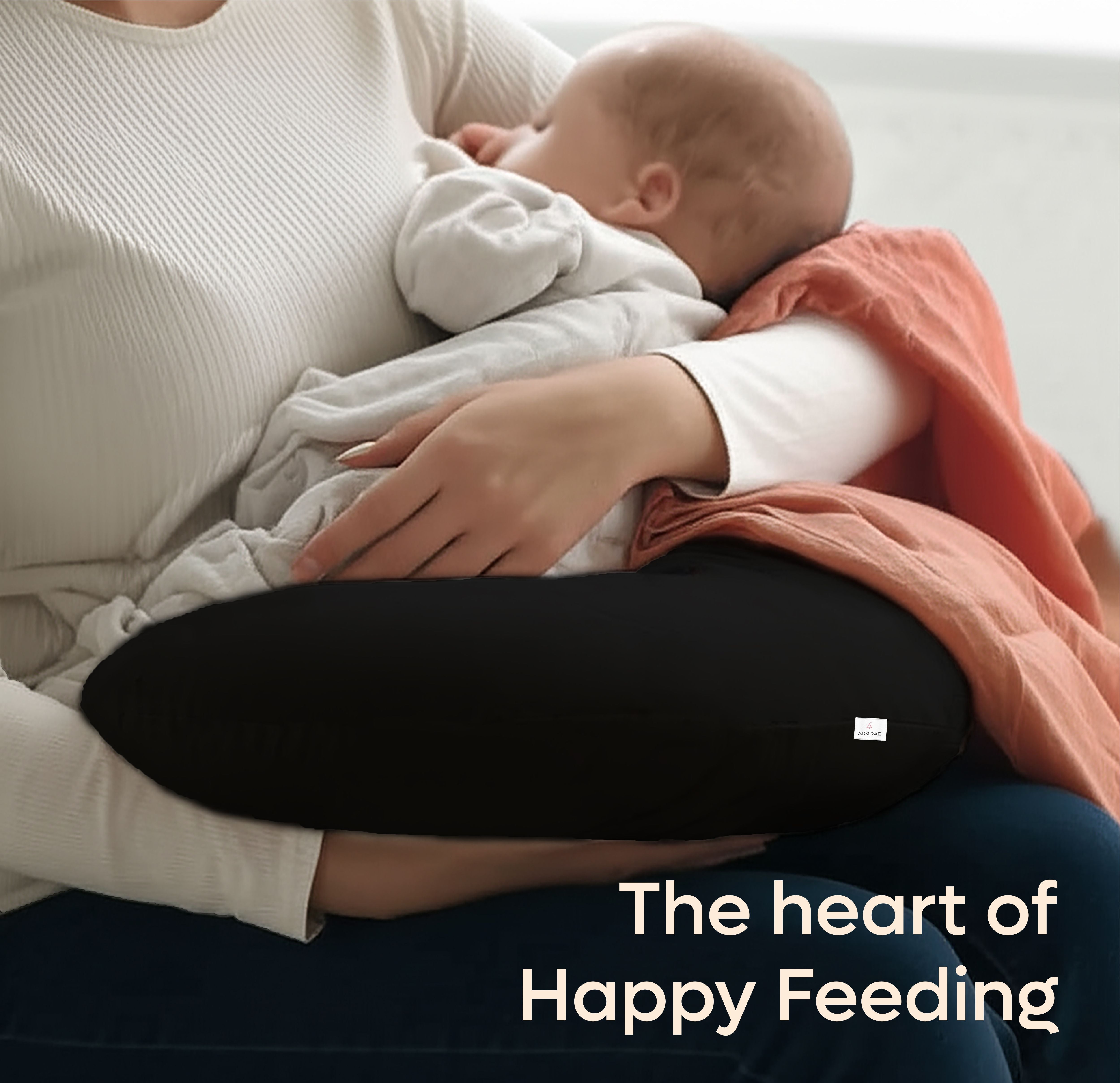 ADMIRAE Baby Feeding Pillow in black supporting mother holding baby during feeding
