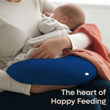 ADMIRAE Baby Feeding Pillow in blue supporting a mother holding her newborn comfortable feeding