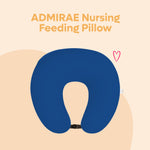 ADMIRAE baby feeding pillow in blue U-shape design with adjustable buckle for comfortable nursing