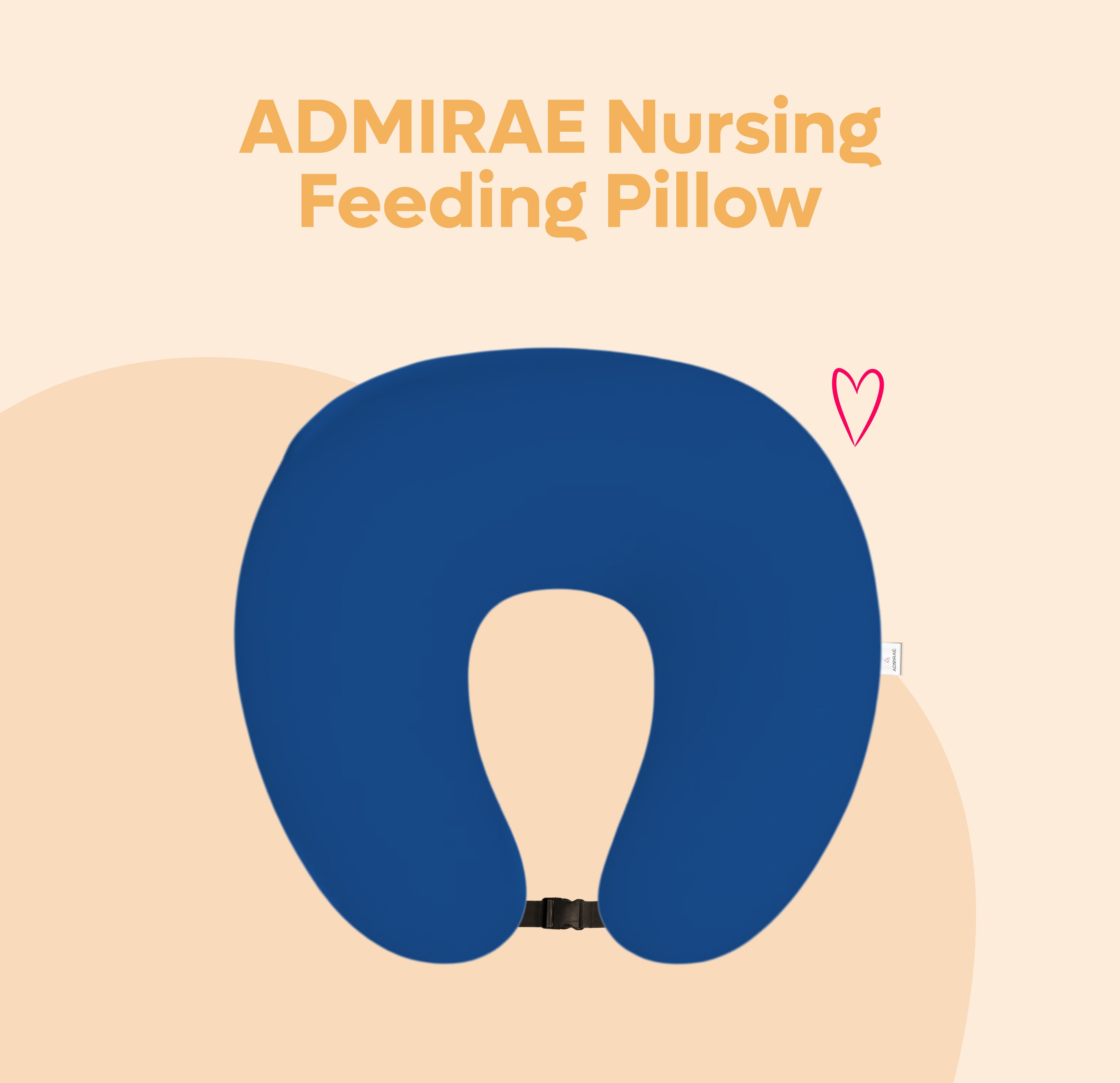 ADMIRAE baby feeding pillow in blue U-shape design with adjustable buckle for comfortable nursing
