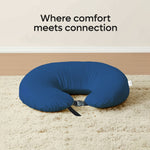ADMIRAE blue Baby Feeding Pillow with adjustable buckle on beige carpet for comfort and connection