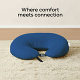 ADMIRAE blue Baby Feeding Pillow with adjustable buckle on beige carpet for comfort and connection