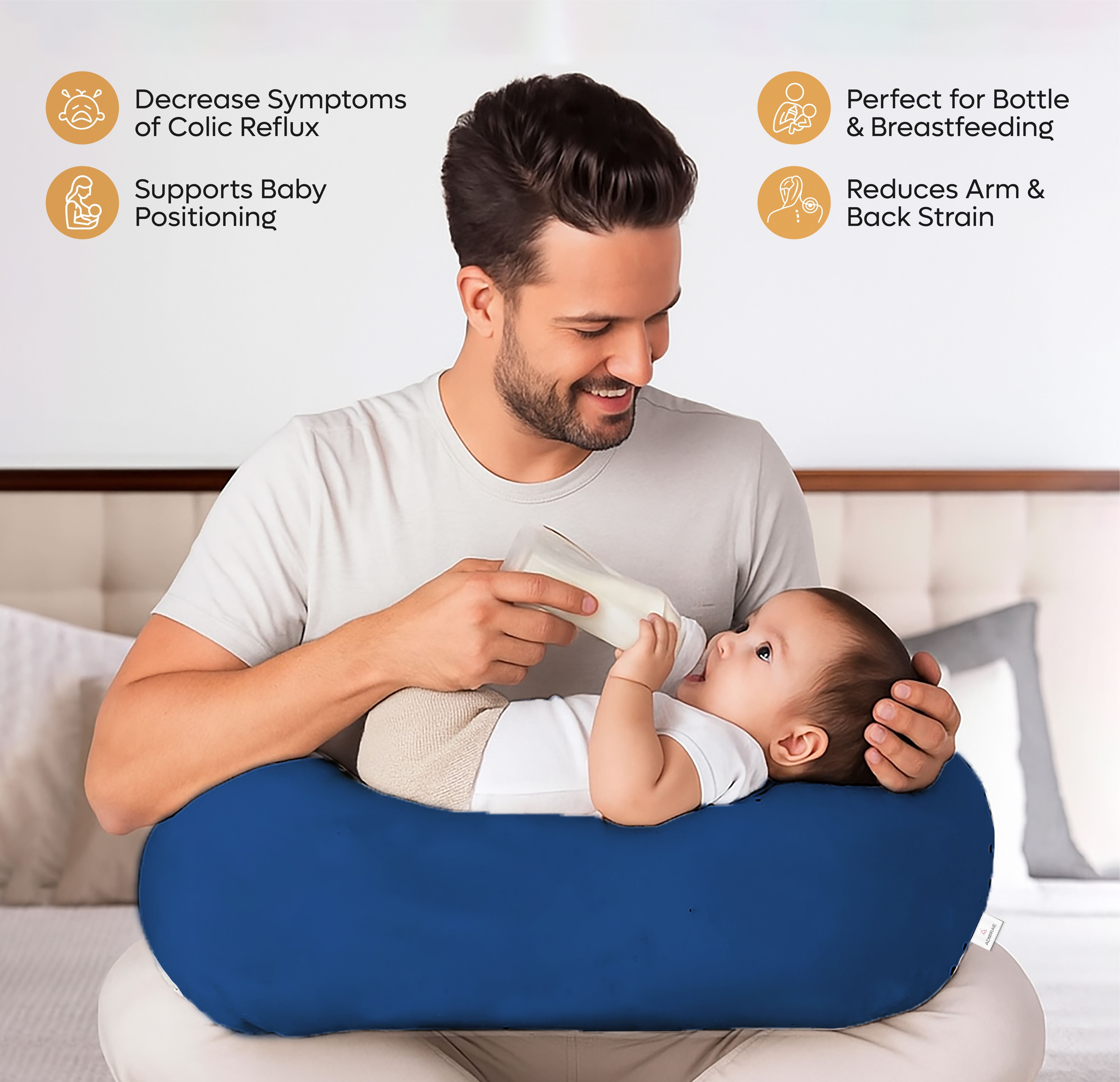 ADMIRAE baby feeding pillow in blue  and reducing arm strain
