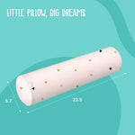 ADMIRAE baby bolster pillow with colorful triangle pattern measuring 23.5 by 5.7 inches