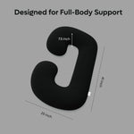 ADMIRAE black C shape pregnancy pillow designed for full-body support measuring 41 by 25 inches