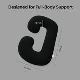 ADMIRAE black C shape pregnancy pillow designed for full-body support measuring 41 by 25 inches
