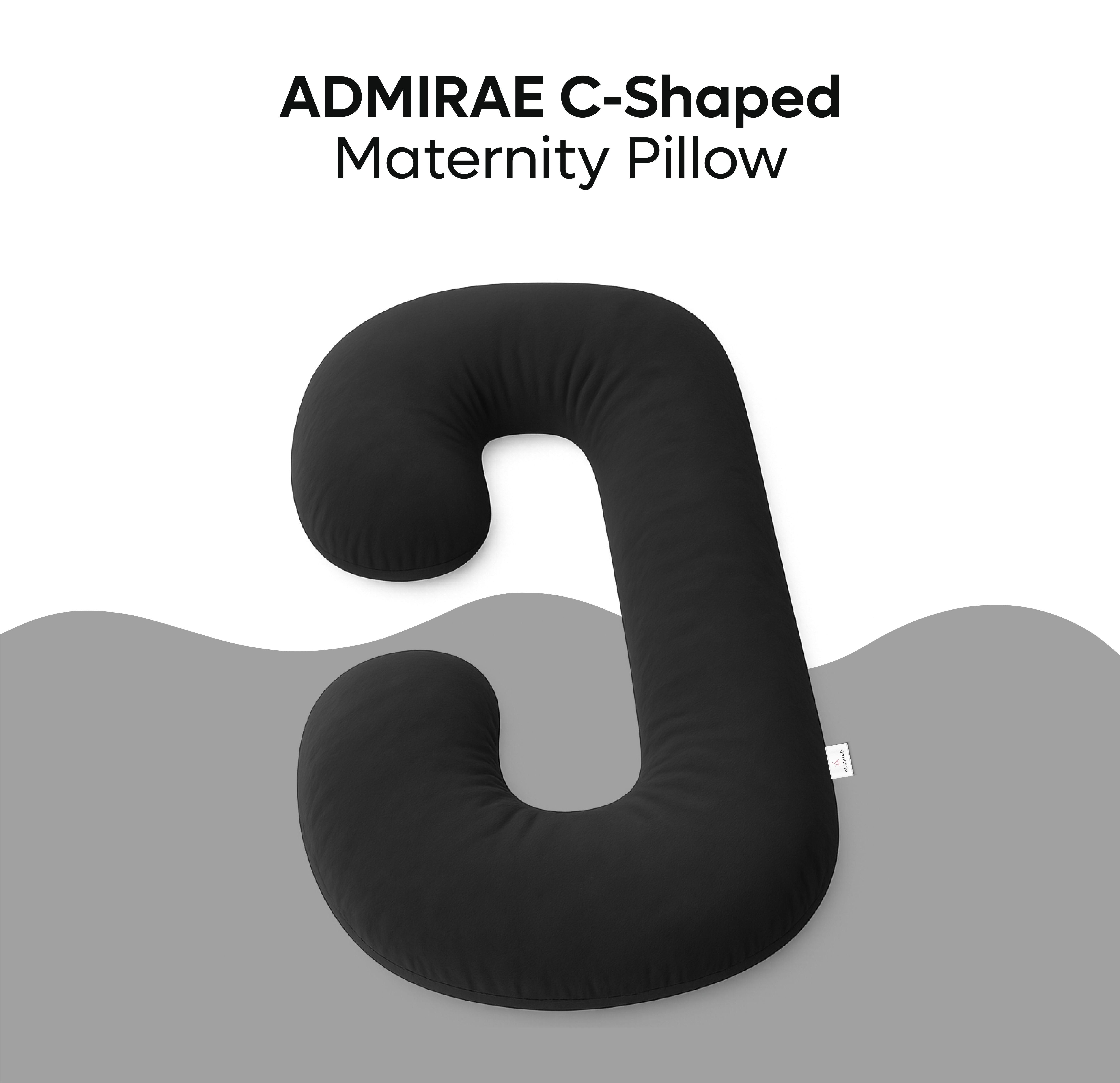 ADMIRAE black C shape pregnancy pillow designed for maternity comfort and support during pregnancy