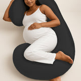 ADMIRAE black C shape pregnancy pillow supporting pregnant woman lying on side