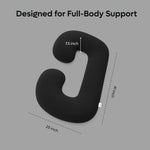 ADMIRAE black C shape pregnancy pillow measuring 41 by 25 by 7.5 inches for full body support