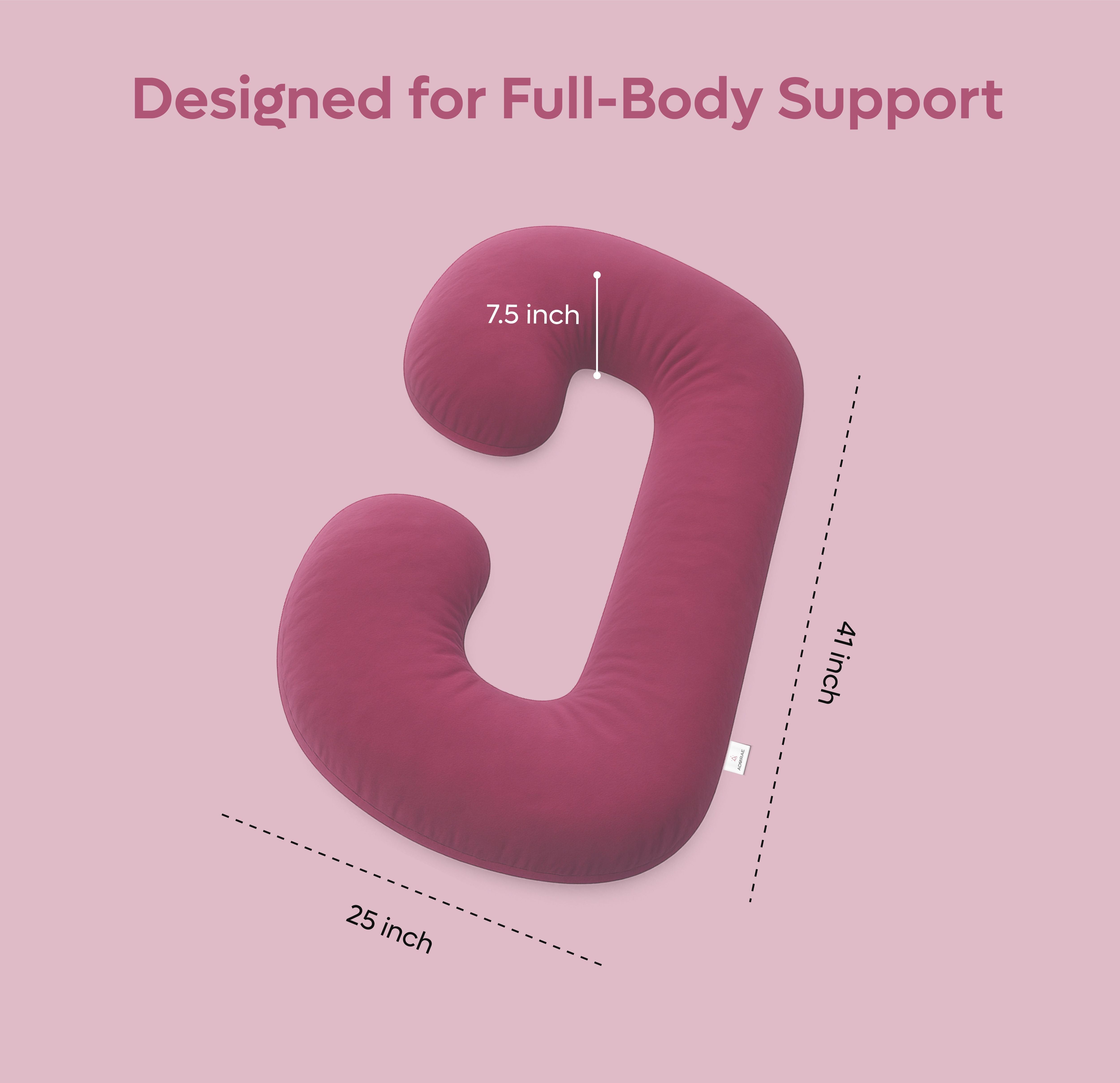 ADMIRAE C shape pregnancy pillow in burgundy designed for full-body support