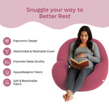 ADMIRAE C shape pregnancy pillow in pink with ergonomic design and hypoallergenic fabric for better rest