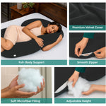 ADMIRAE C shape pregnancy pillow in black with premium velvet cover and soft microfiber filling