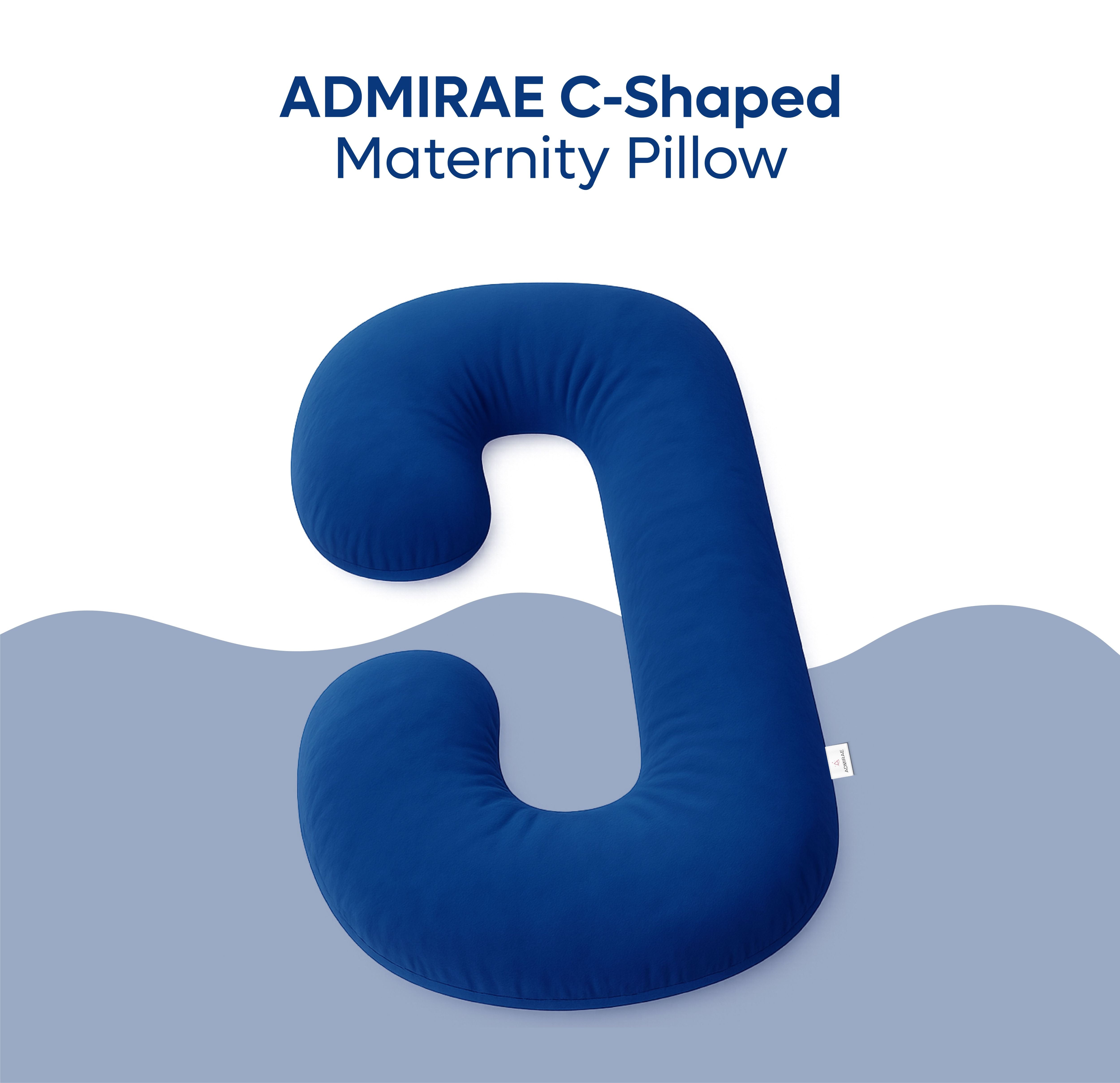 Admirae C shape pregnancy pillow in blue for maternity comfort and support