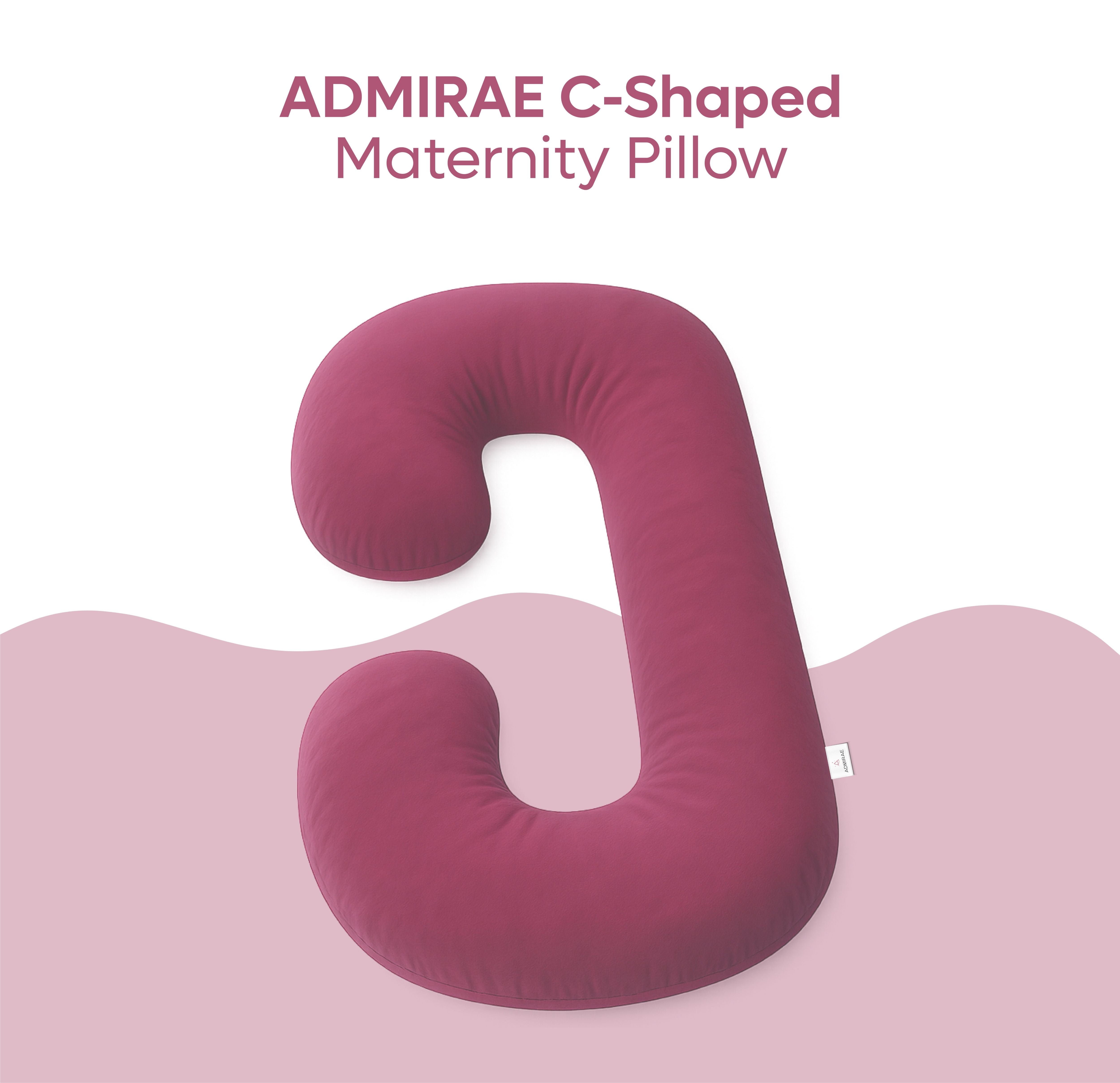 ADMIRAE burgundy C shape pregnancy pillow designed for maternity comfort and support