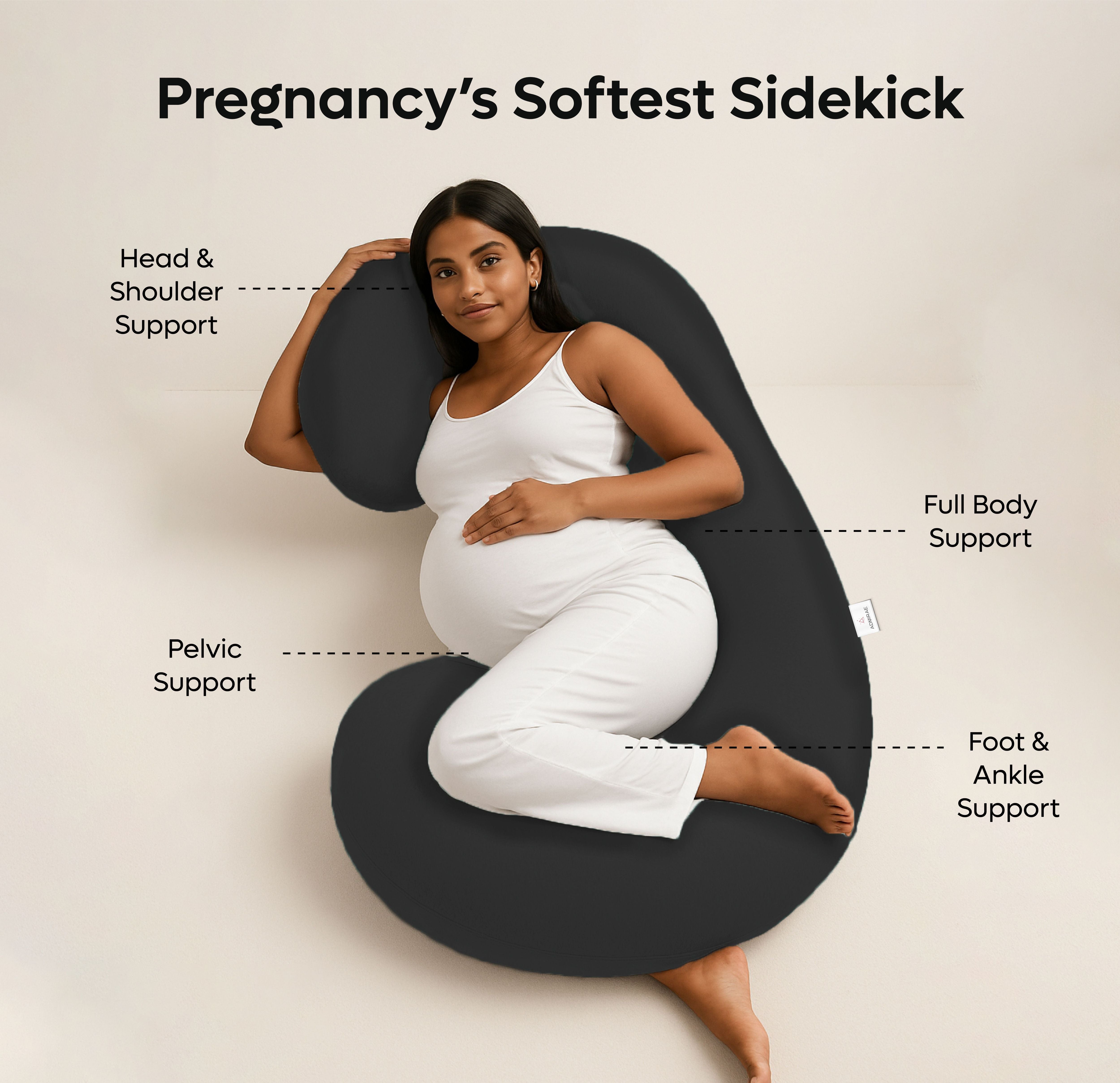 ADMIRAE C shape pregnancy pillow providing head shoulder pelvic foot ankle and full body support